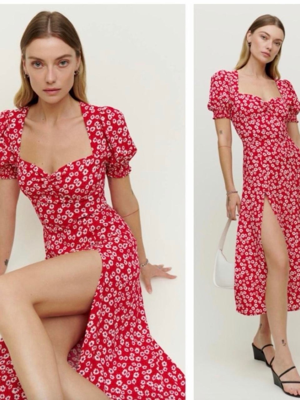 Reformation Riva Dress Floral Maxi Dress Red & White Size 12